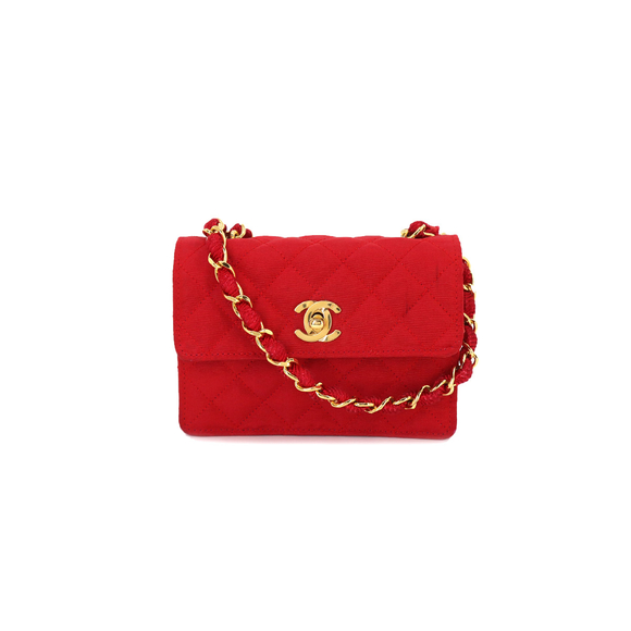 Chanel Mini Matelasse Chain Shoulder Bag Satin Red Gold Hardware - Picture 1 of 8